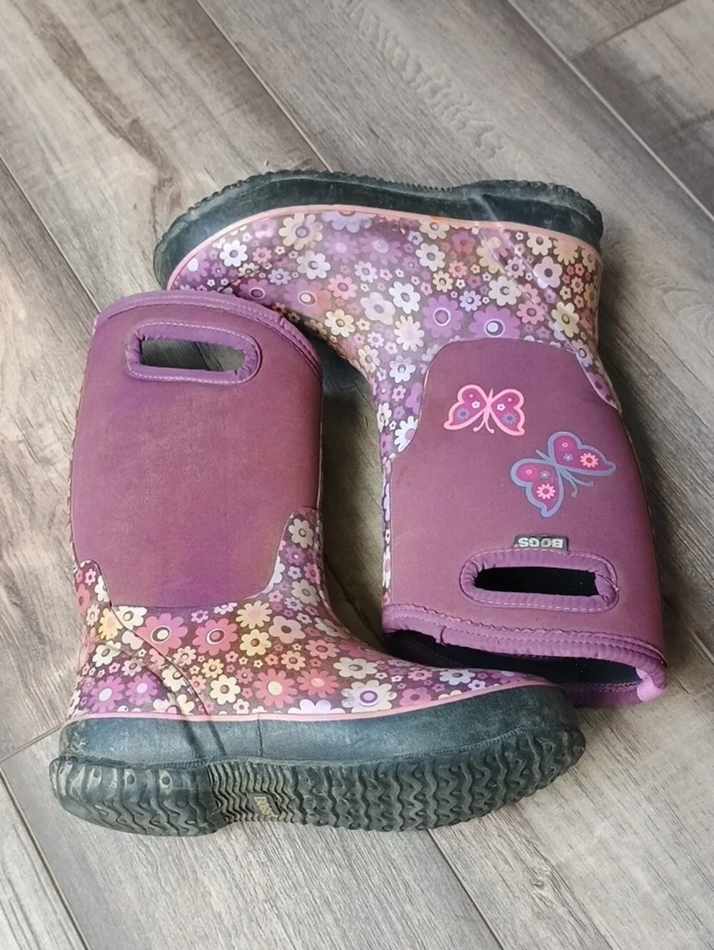 Bogs Kids Purple Floral & Butterfly Rain Mud Snow Chore Boots